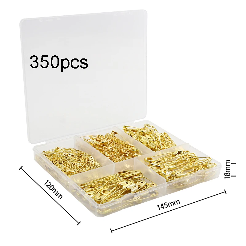 350pieces/box Gold Silver Black Big Five Box Safety Pin Set Multi Size Clothing Tag Pin Wholesale
