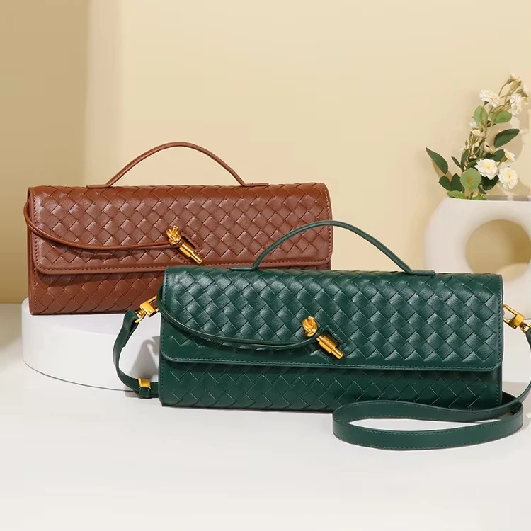 Новый клатч ручной работы тканая мягкая кожаная сумка плетеная сумка горизонтальная женская сумка через плечо