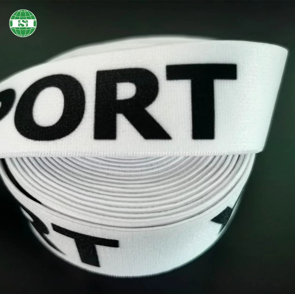 White elastic band black lettering stretchy tape  for sport bra strap fully customized with your own tech pack