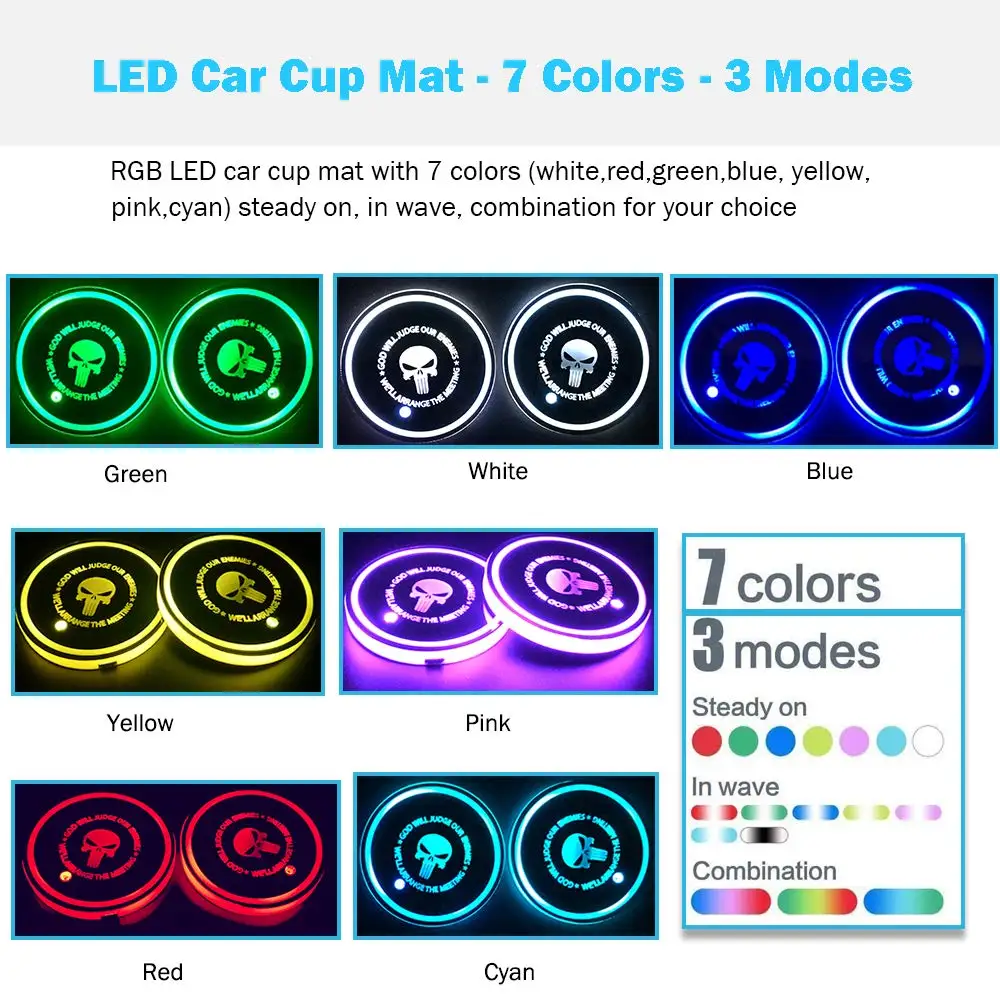 Car LED Cup Lights Personalized Custom Auto Brand Logo RGB 7 Colors  Lights anti - skid pad USB charging atmosphere  coasters