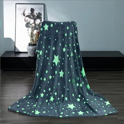 2021 New Design Glow In The Dark Flannel Fleece Luminous Blanket Star Pattern Glow Dark Flannel Velvet Blanket