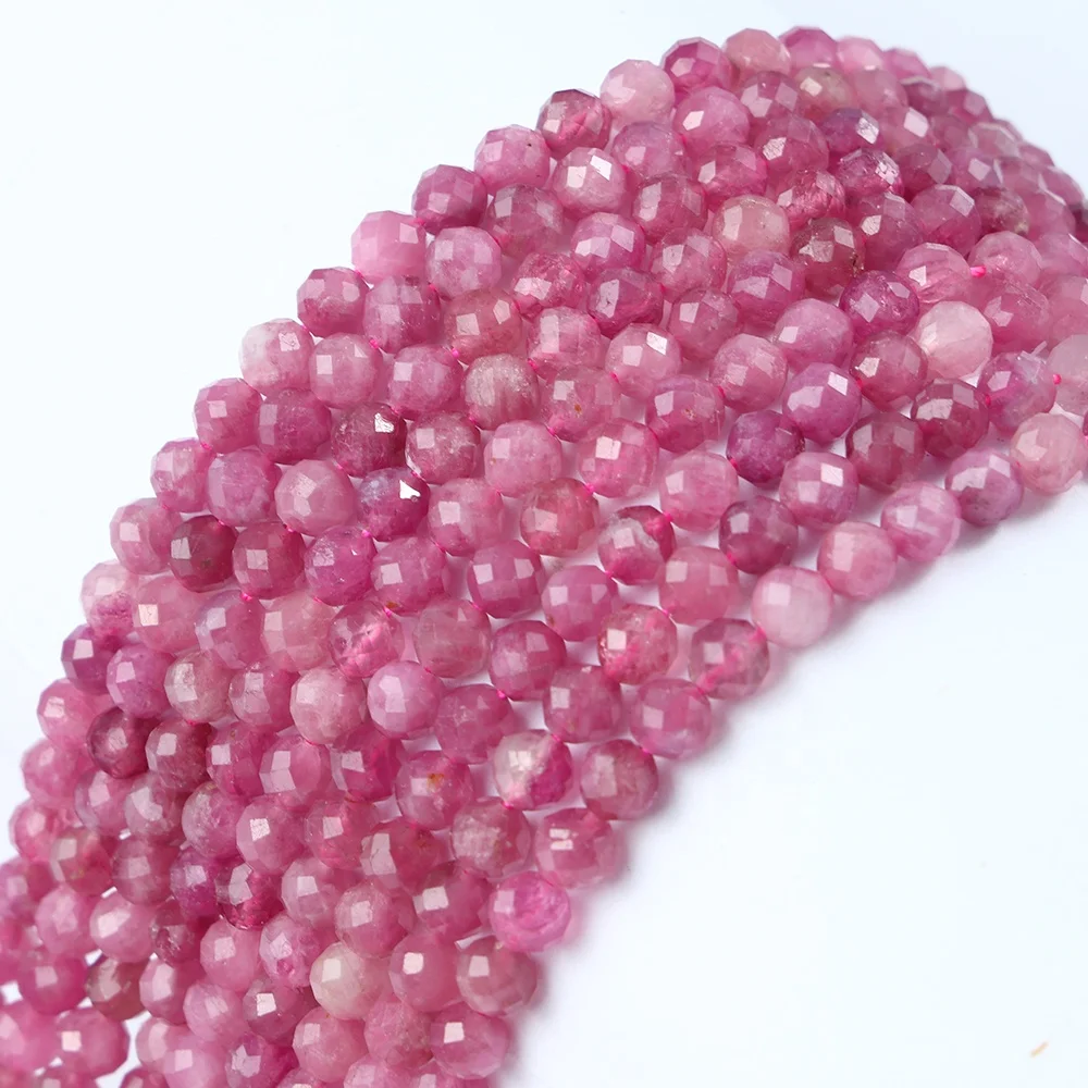 JSES A++ Natural Pink Tourmaline 2 3 4mm Faceted Beads Loose Gemstone Beads for Jewelry Making Wholesale Crystal And Stone Beads