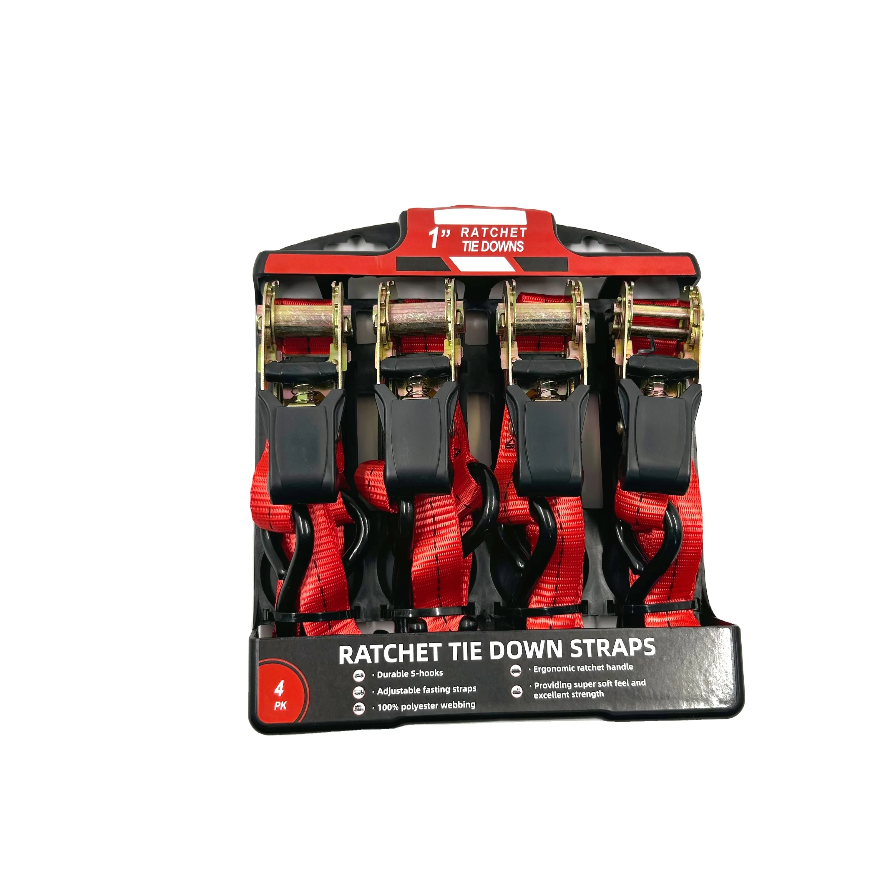 VINEET Hot selling accept customized 4pack  1 inch S hook Ratchet Strap for Trucks Boat Trailer