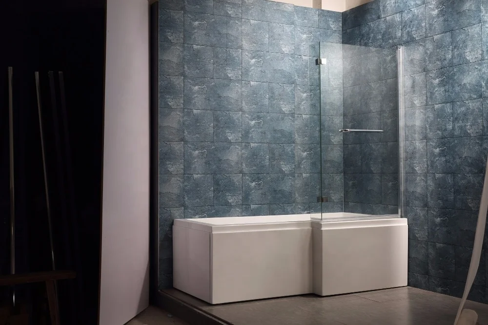 New L shaped walk in bathtub with shower screen combo extension