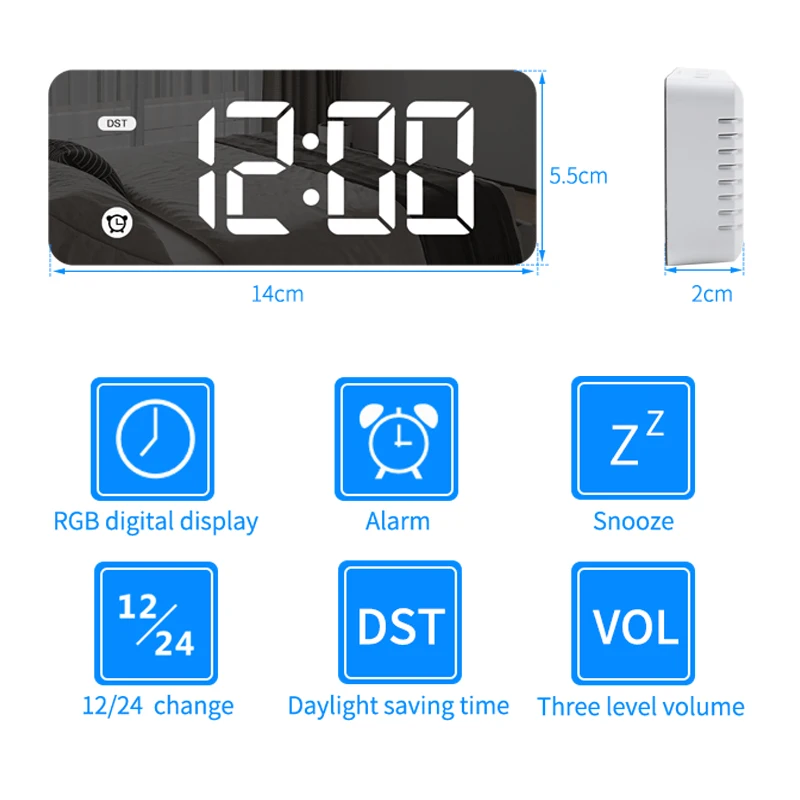 Wall Mounted Led Only Digital Table Bed Alarm Bedside Clocks Bedroom Minimal Modern Small Mini Clock