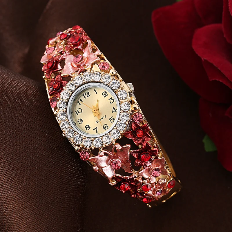 Foreign trade niche fashion ladies butterfly flower quartz bracelet watch