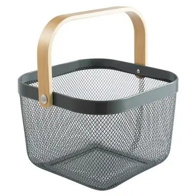 New Arrival Portable With Wood Handle Metal Kitchen Vegetable Storage Basket Fruit Basket