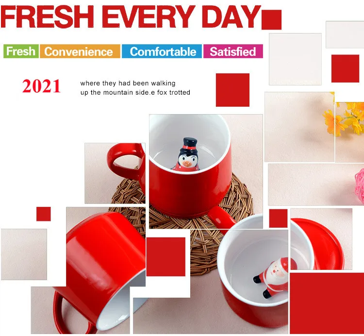 2023 Creative Customized Promotion 3d Santa Claus Reindeer Ceramic Christmas Gift Mug Vintage Cute Bulk Christmas Coffee Mugs