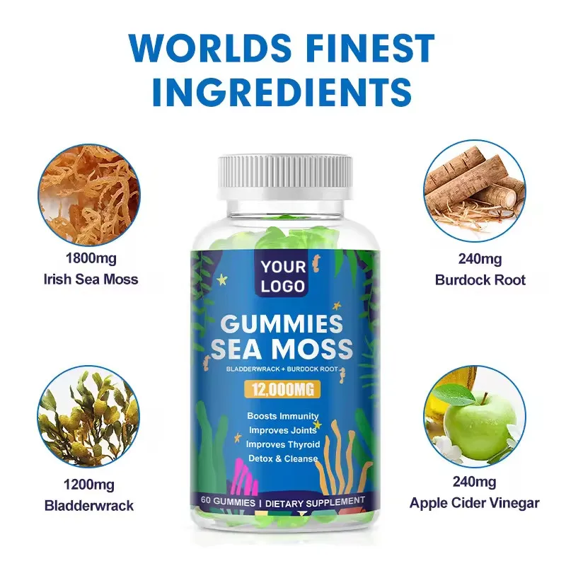 Hot Sale Vegan Sea Moss Gummies For Immune System 60 Counts Seamoss And Bladderwrack Gummies Gummies Vitamin