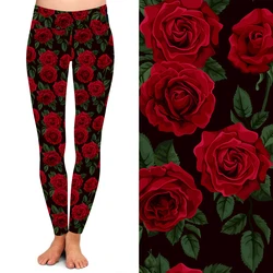 Factory wholesale red rose leggings buttery soft Women casual wear Sport wear leggings for women