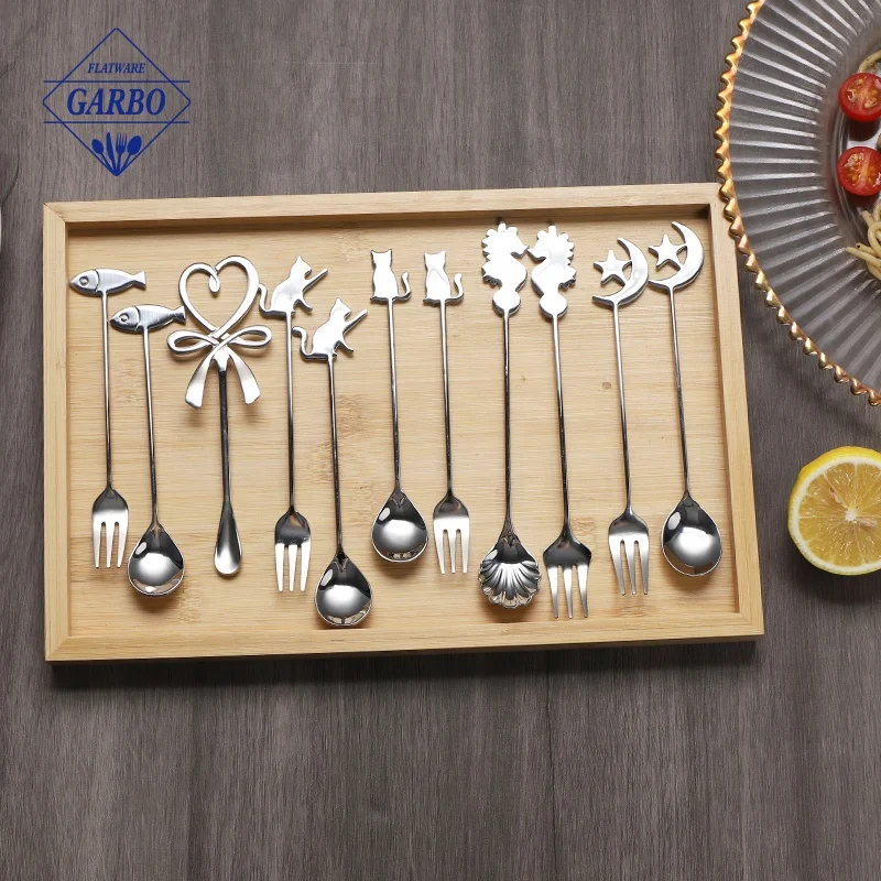 Unique Modern Fruit Tea Fork Coffee Latte Spoon Creative Fish Cat Start Shape Fork and Spoon Set Custom Animal Tea Spoon Set
