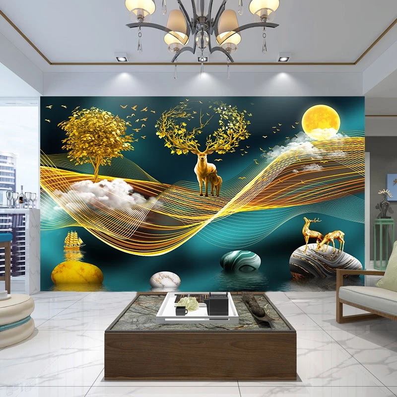 Milu deer 5D 8D 16D Home Background Wall Wallpaper for TV decor lucky tree design