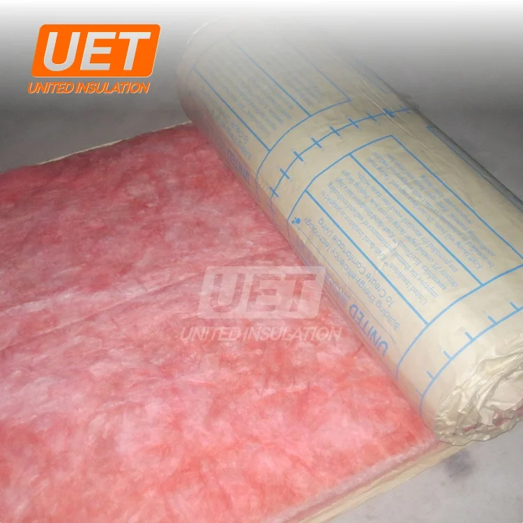12kg 50mm 90mm 150mm Pink fiber glass wool blanket heating insulation with kraft paper