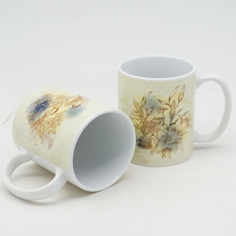 Custom 11oz yellow animal decal European style cute bird asymmetric tea coffee ceramic mug