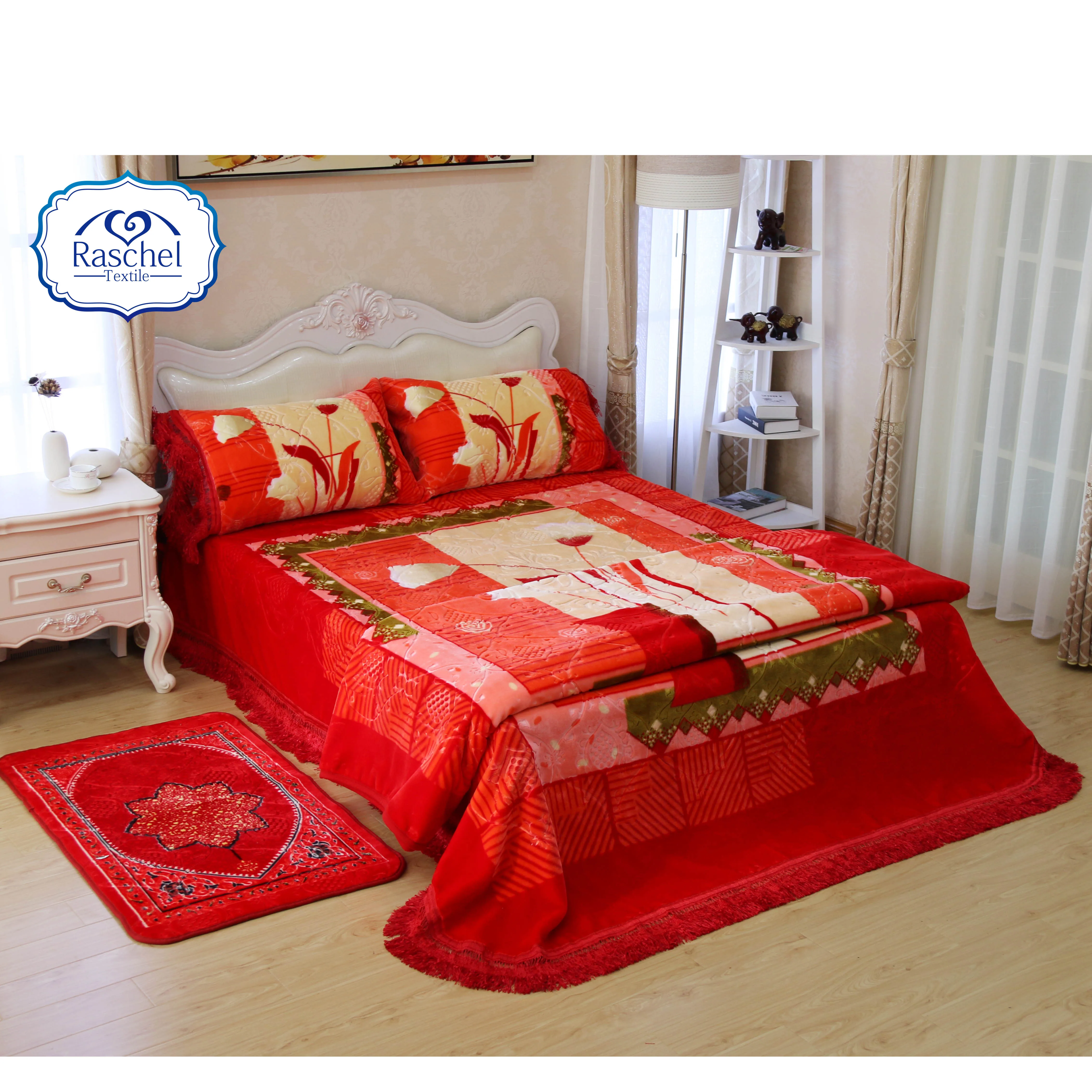 100% Polyester 4 Pcs Blanket Bedding Set With Long Pillowcase