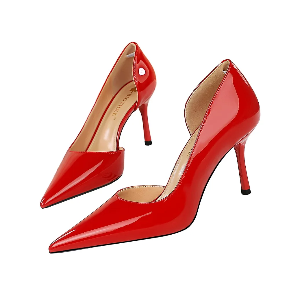 Trendy Simple Stiletto Office Ladies Heels Work Shoes PU Leather Slip-On Pointed Toed 10.5CM High Heels Shoes For Women