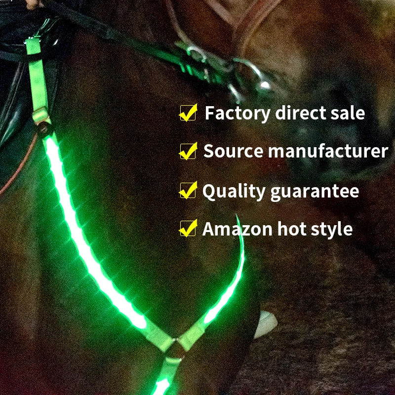 Wholesale Colorful Nylon Safety Lighted Flashing Light Up Strip Horse Collar Breastplate LED Horse Harness