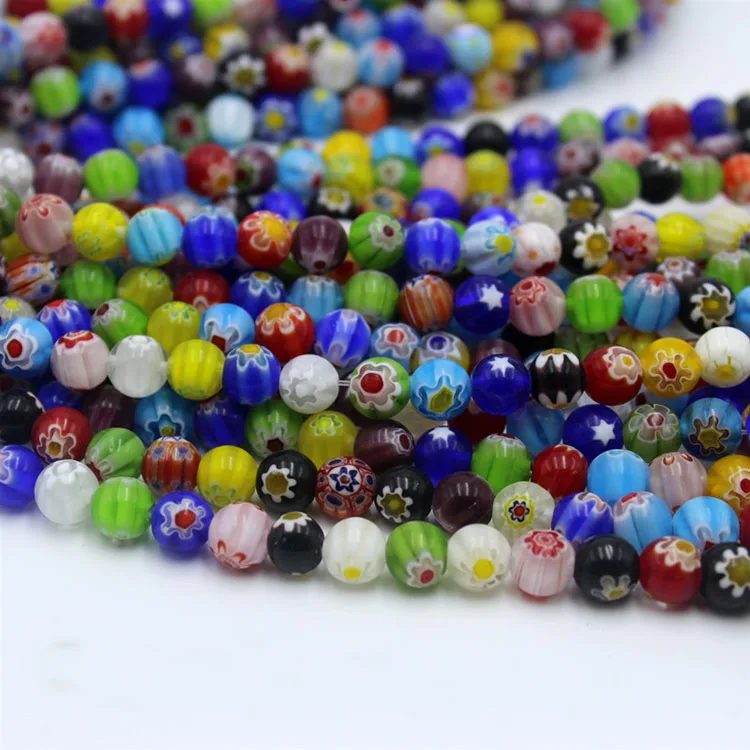 GP0954 Rainbow Multicolor Flat Lampwork Glass Flower Floral Round Ball Beads for Jewelry Phone Chain Straps Making