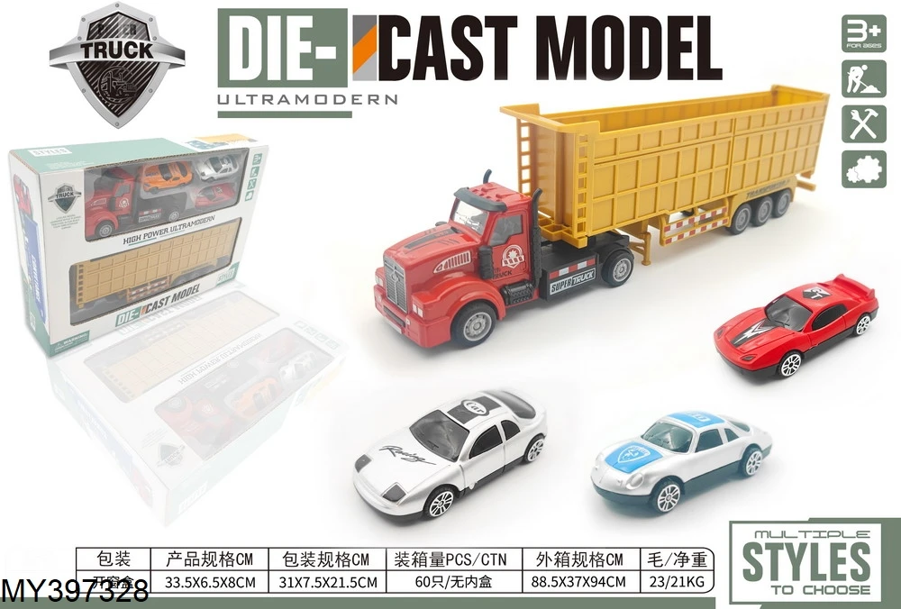 1:48 Scale Heavy Engineering Dump Truck metal Transport Container Die cast pull back Trailer Truck Toys for kids