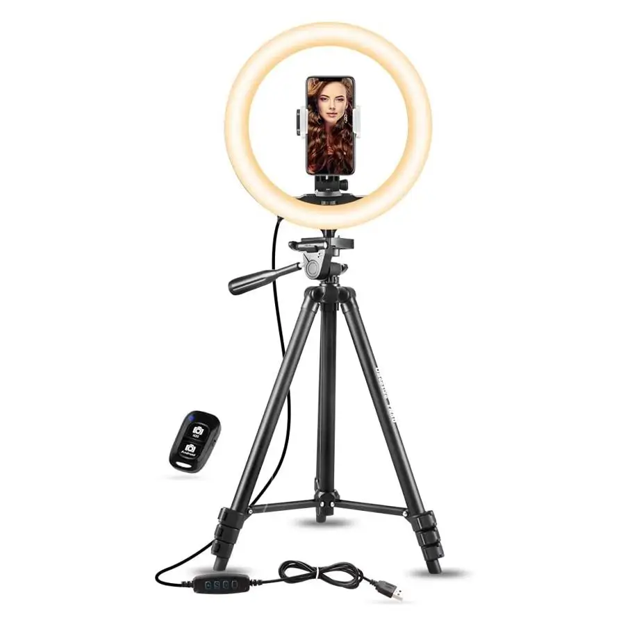 Live Stream Makeup Extendable Mini Desktop Led Camera Selfie Ring Light Tripod Stand Phone Holder