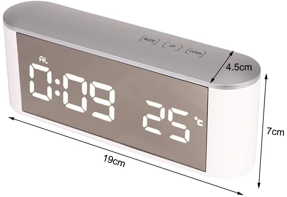 Mirror Digital Smart Alarm Clock with Room Temperature / USB Charger / 3 Displaying Color Available for Choose
