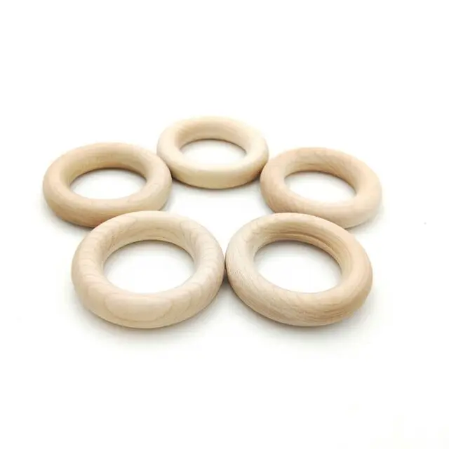 Non-Toxic 100% Food Grade Baby Eco-Friendly Round Shape Organic Beech Wood Pendant Teether Teething Ring Toy