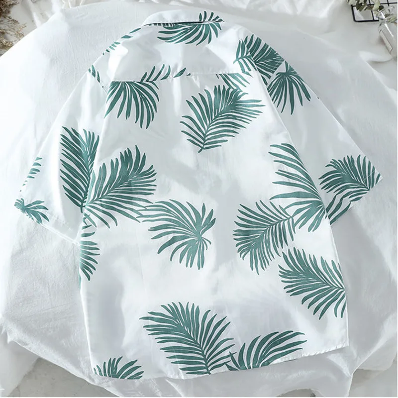 Custom Sublimation printing Mens Hawaiian Resort Style Palm Leaf Print Turn Down Collar Short Sleeve Shirts