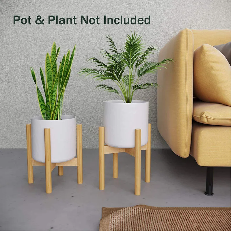 custom indoor outdoor Mid Century plant holder with adjustable stand modern tall flower pot with wood stand
