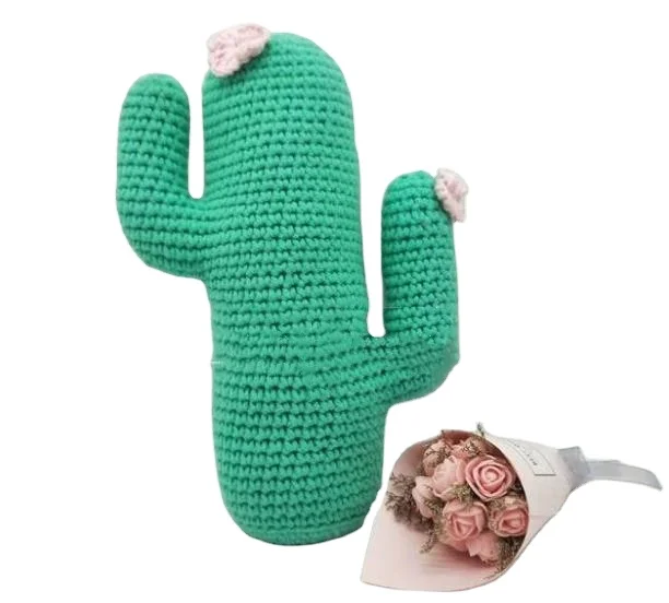 Machine Washable green recyclable Organic Cotton imaginative cactus Crochet Stuffed Toy