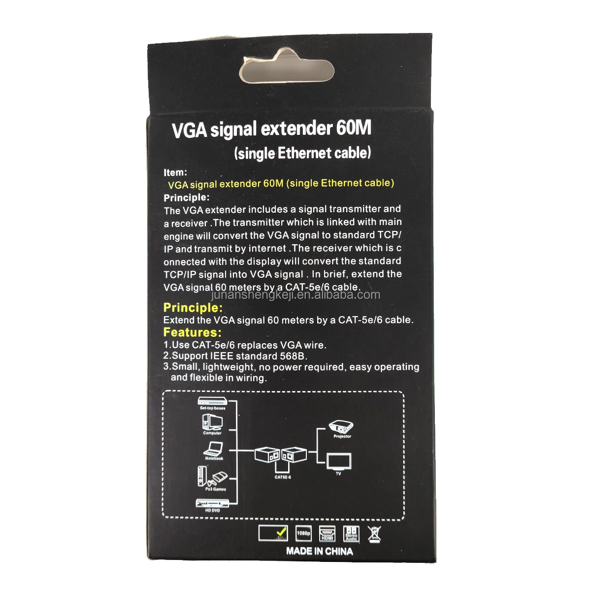 60 м VGA к RJ45 усилитель сигнала преобразователь за CAT-5E/6 Ethernet кабель hdmi передатчик и