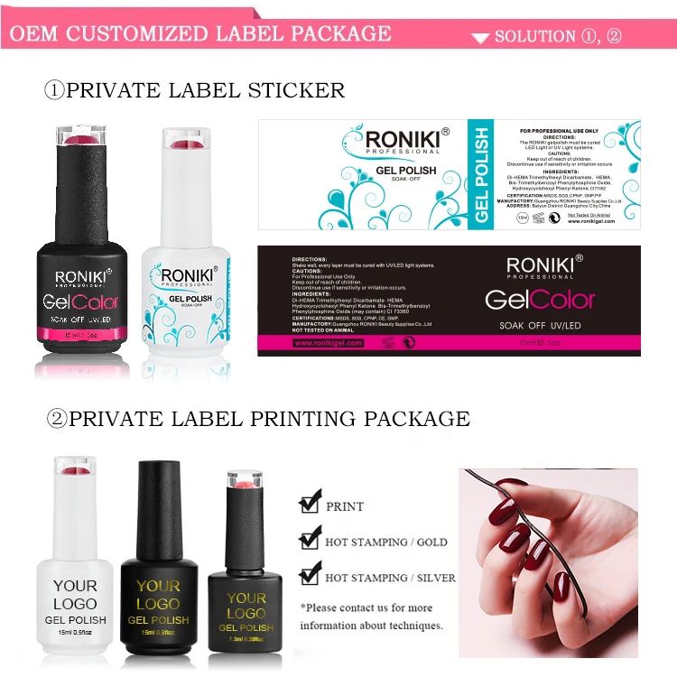 RONIKI 15ml Pure Glitter Gel Nail Polish 308 Colors Nail Gel Lasting Soak Off UV Gel Varnish