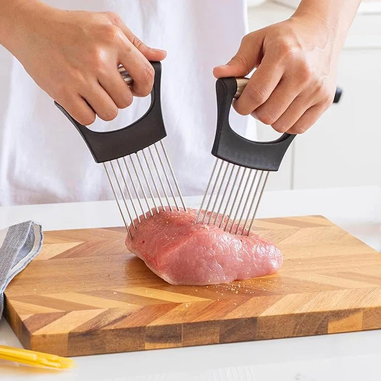 Multifunction Kitchen Gadgets Stainless Steel Onion Holder for Slicing Guide Vegetable Lemon Meat Holder Slicer Tools Cutter