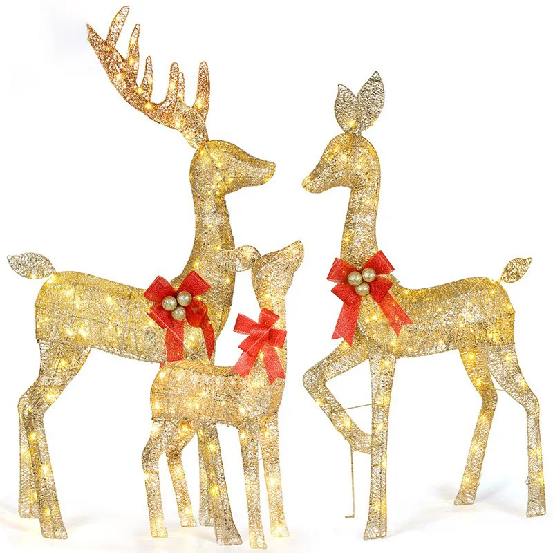 3pcs Large Lighted Reindeer Christmas Decoration Outdoor Deer Family Set LED Lights Fawn Set For Outdoor Yard Christmas