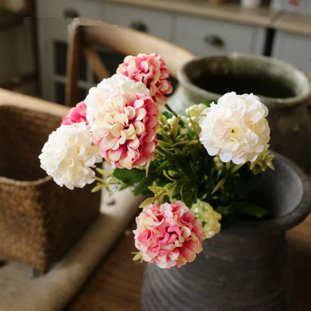 Factory direct sale small hydrangea mixed bubble grain flower bouquet artificial silk wedding flowers