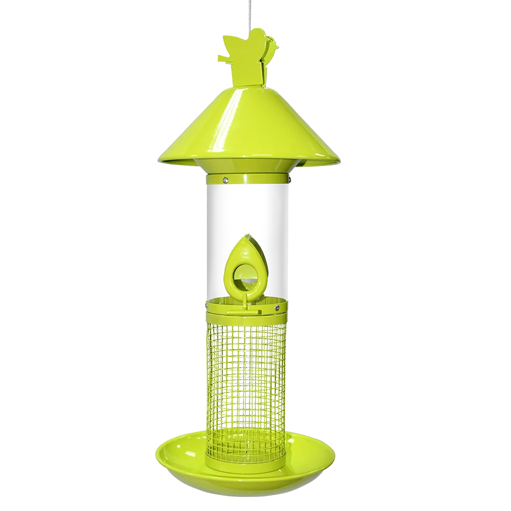 2021 Factory Wholesale 2 In 1 Metal Mesh Plastic Tube Wild Hanging Bird Feeder With Metal Lid And Tray
