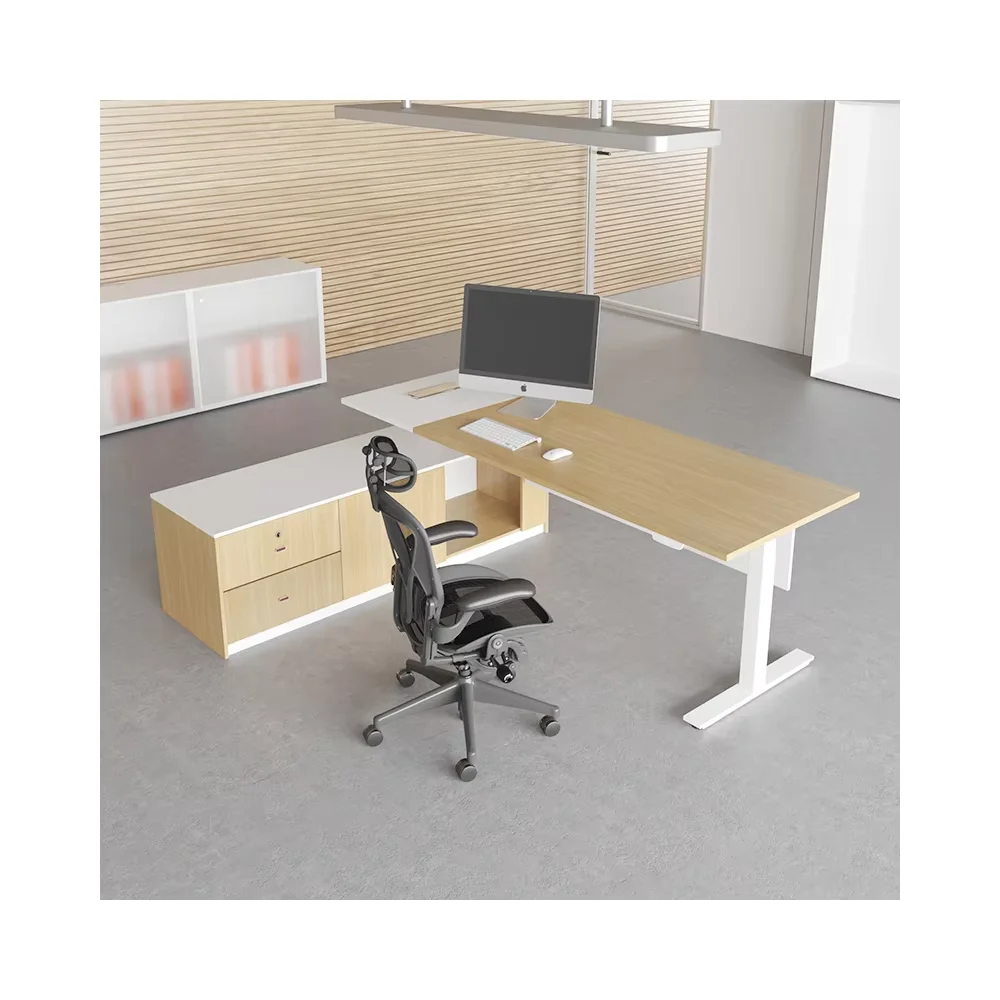Boss ergonomic Height Adjustable Computer Stand Desk Cabinet with side Workstation Wooden Style tables