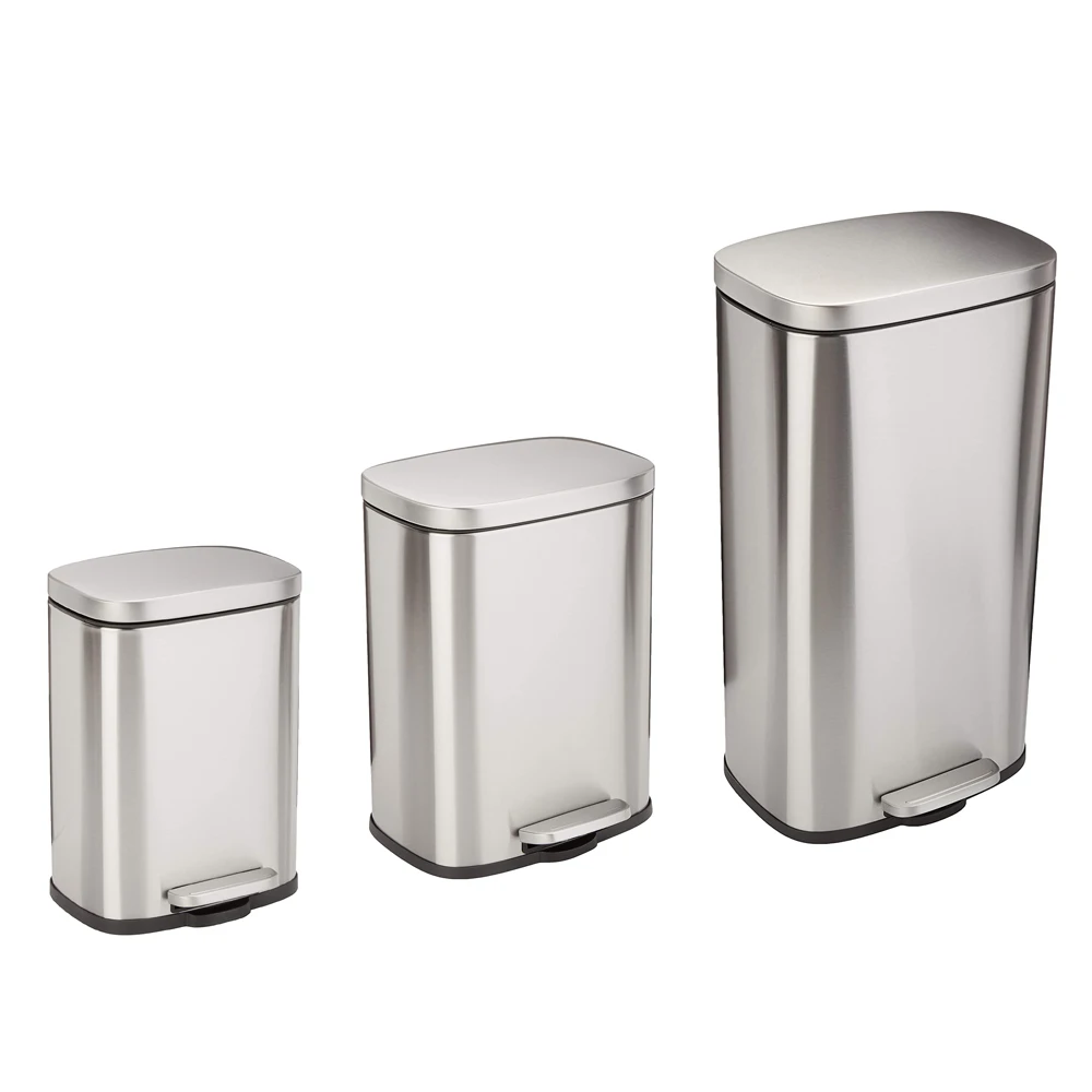 5 Liter / 1.3 Gallon Soft-Close, Smudge Resistant Trash Can with Foot Pedal - Brushed Stainless Steel, Satin Nickel