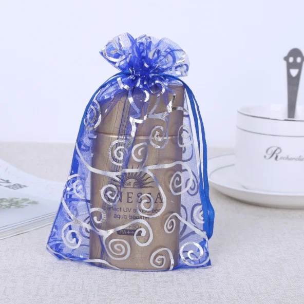 Wholesale rattan stamping Christmas gift organza jewelry bag