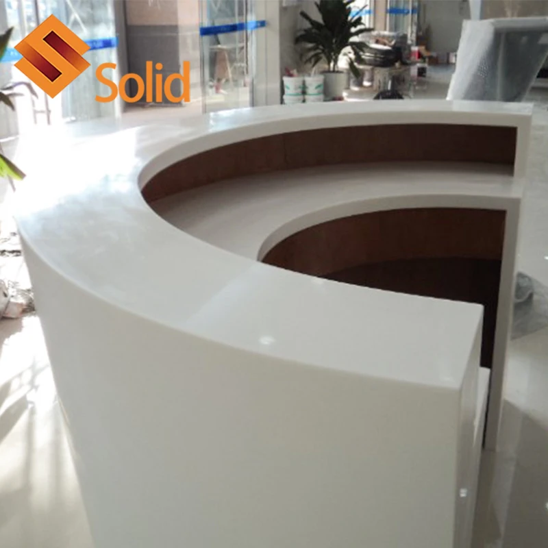 China Custom size solid surface high gloss reception desk good quality round shape restaurant bar counter