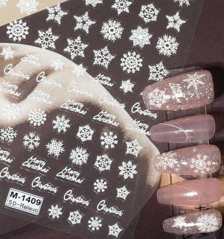 Christmas 5d embossed reliefs nail art stickers semicured gel nail sticker video nail decal