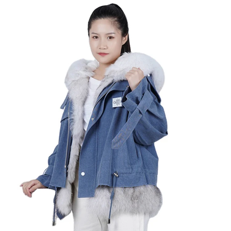 больших размеров с меховой отделкой парка пальто с натуральным мехом серебристой лисы, зимние хлопковые из плотной ткани Пальто