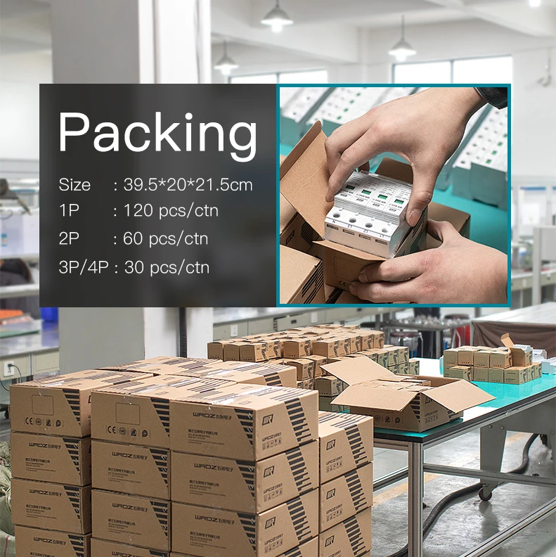 WR-T1T2 1000V 3P SPD Industrial Control Lighting Arrester 3Pole Class C Power Supply Surge Protector DC Surge Protection Device