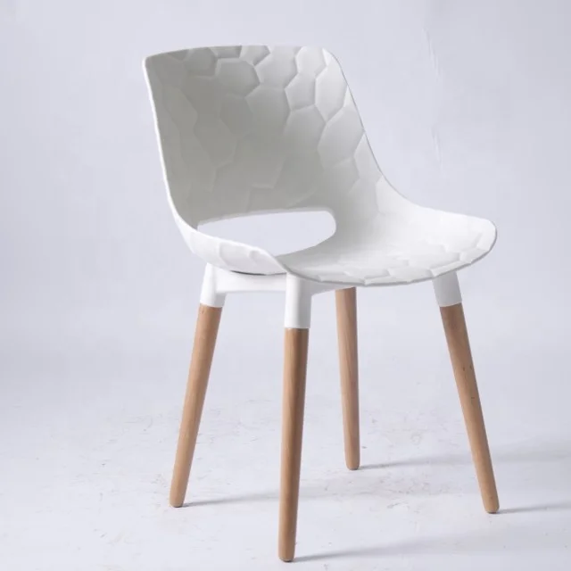 Hot sale white home furniture dining room chairs Plastic chair dining chair with solid wood leg