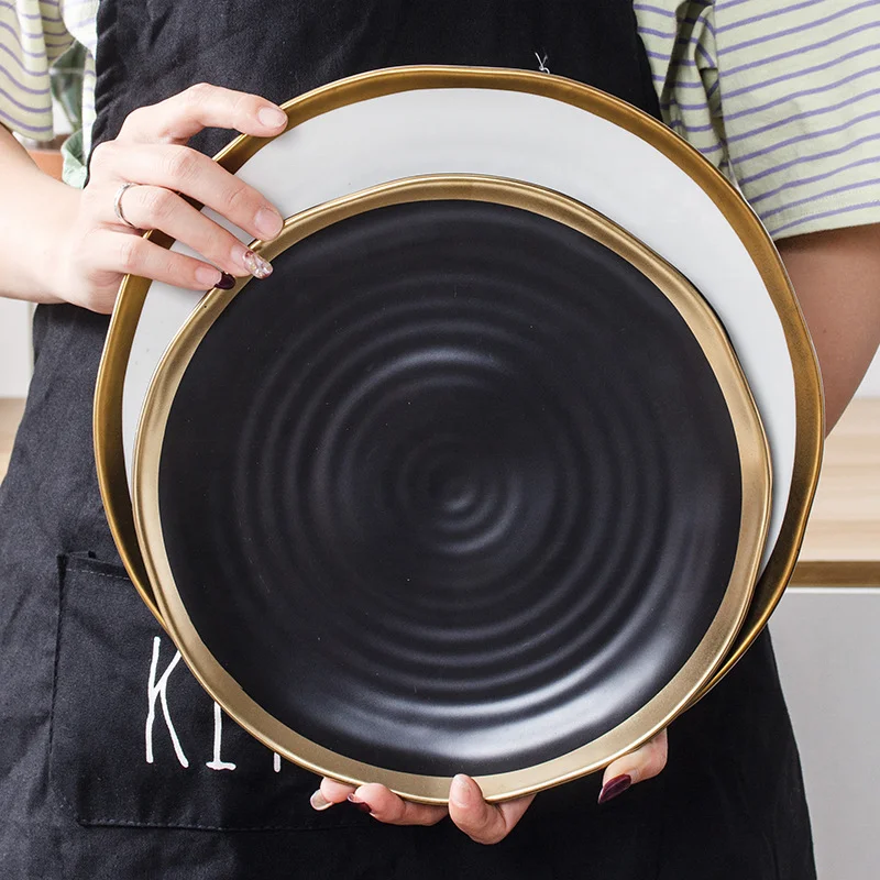 USA Luxury Ukrain Matt Black Cooking Dinnerware Set Ceramic Plate
