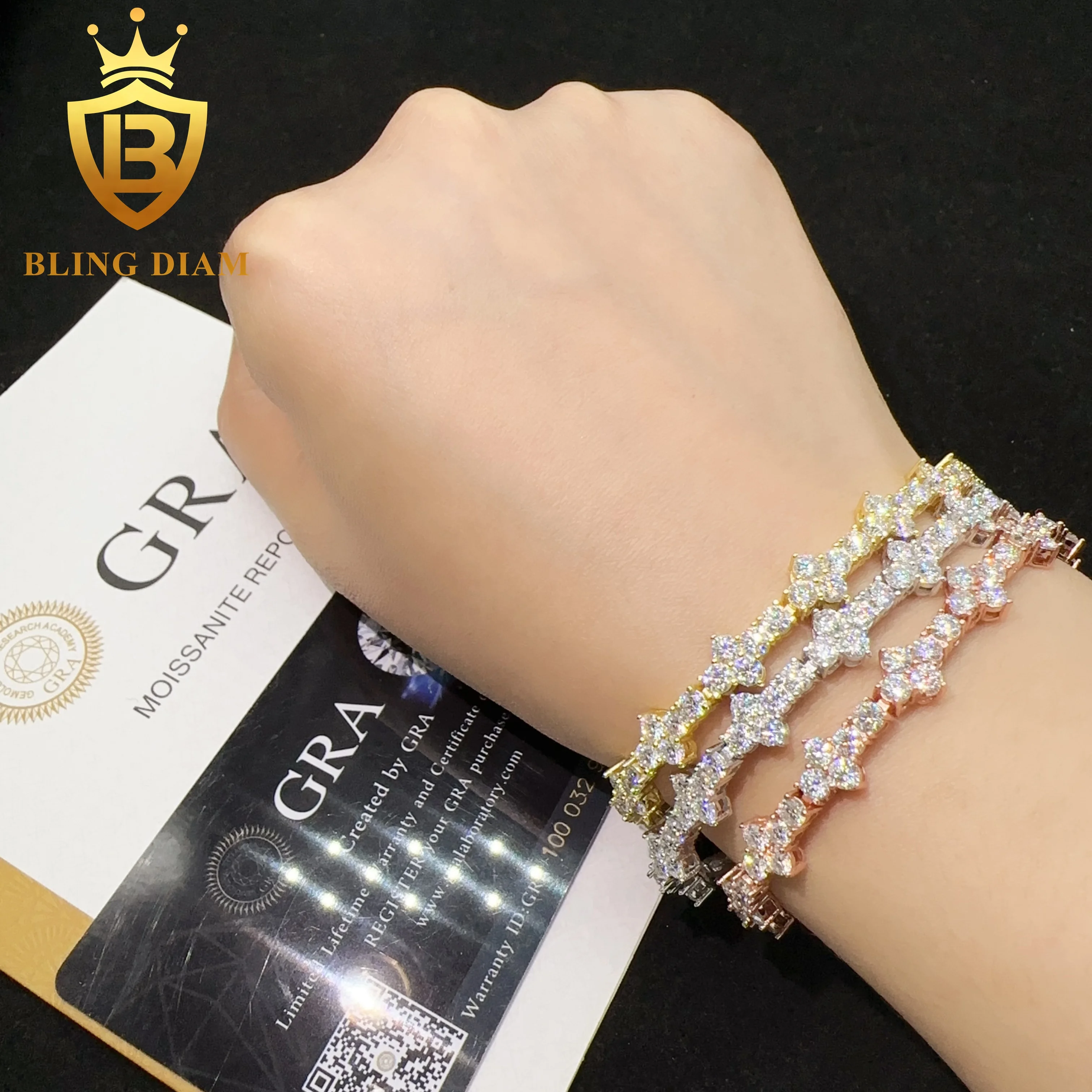 Pass diamond tester high quality vvs moissanite iced out 925 sterling silver lab diamond cross bracelet