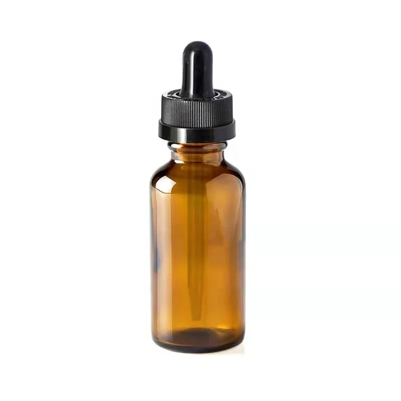 raw amber color 30ml dispensary bottle CR glass child proof dropper jar with double child resistant black cap pipette marks on