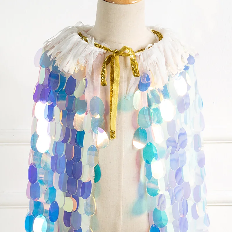 Летняя Детская шаль Русалка блестящая накидка принцессы с блестками для девочек