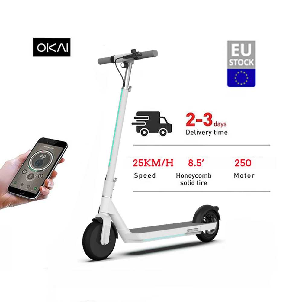 Famous supplier OKAI app control foldable 9.8AH 40KM 250W 2 wheel adult electric scooter for Europe USA warehouse drop shipping
