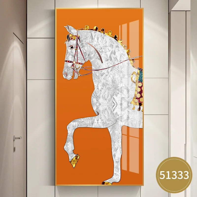 Modern Home Decor Luxury Crystal Porcelain Diamond Animal Horse artwork Wall Decoration High Quality Picture Wall Hanging