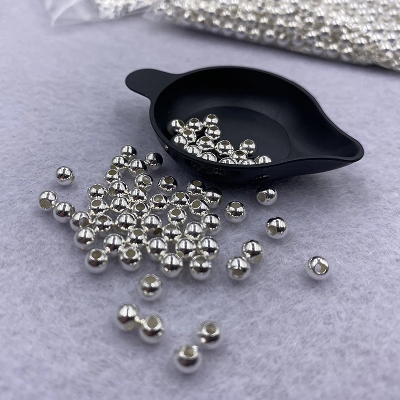 925 Sterling Silver Spacer Beads Ball Necklace Bracelet Anklet Earring Accessories Fine Jewelry Making DIY Finding Component